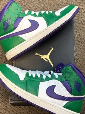 Jordan 1 Mid Incredible Hulk - White Green Purple